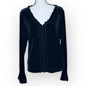 Black Velvet Ruffle Gothic Top Blouse Victorian Dark Romantic Sz L Steampunk